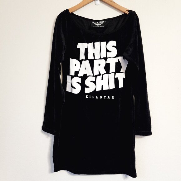 EUC Killstar Black White Velvet This Party Is S* Dress Sz L WimsyGoth Witches - Picture 1 of 13